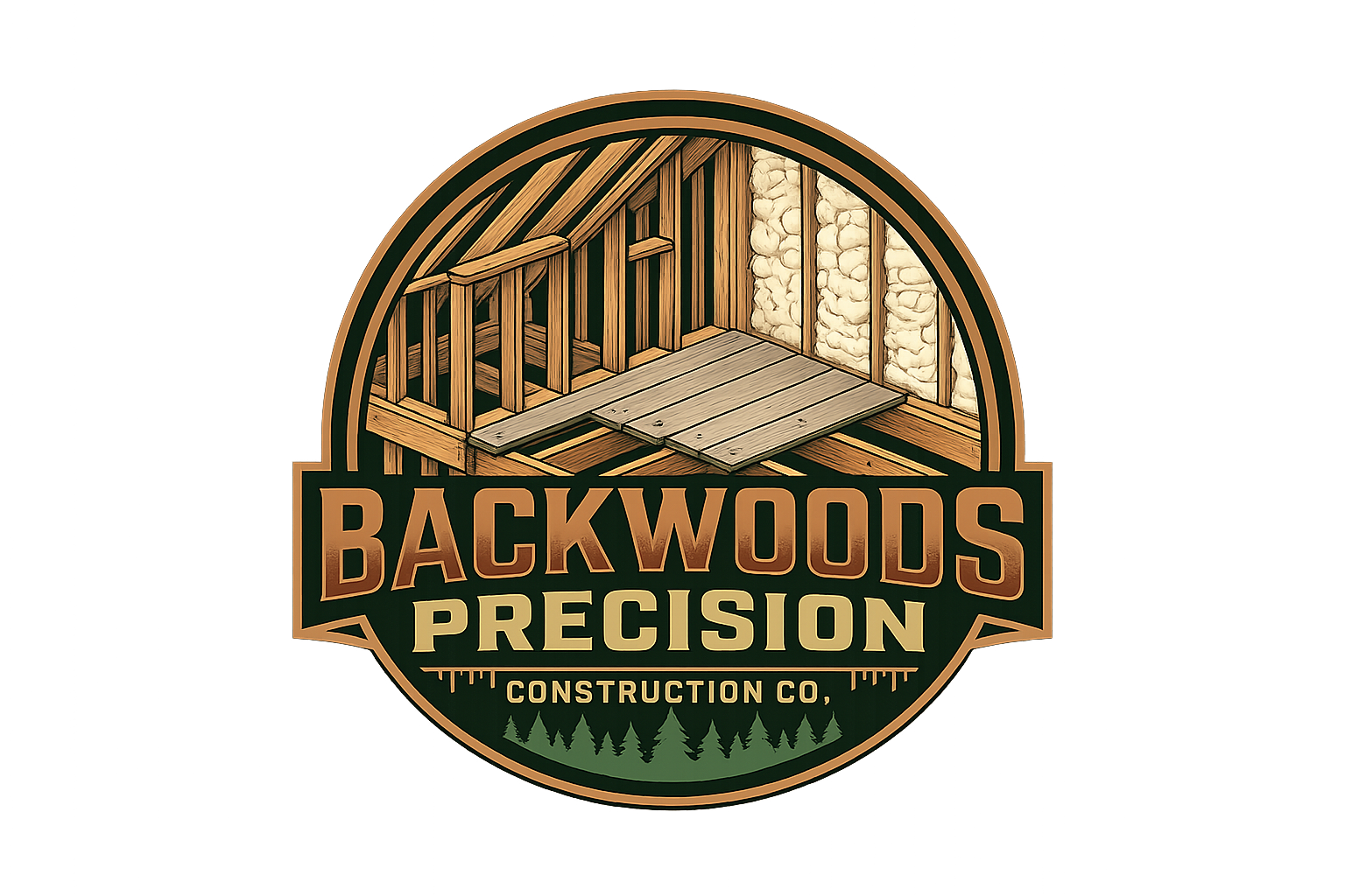 Backwoods Precision Construction Co. logo featuring timber framing